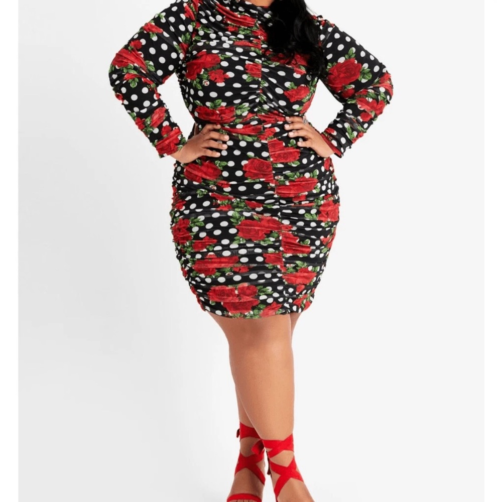 Ashley Stewart Red and Black Long Sleeve Bodycon Dress